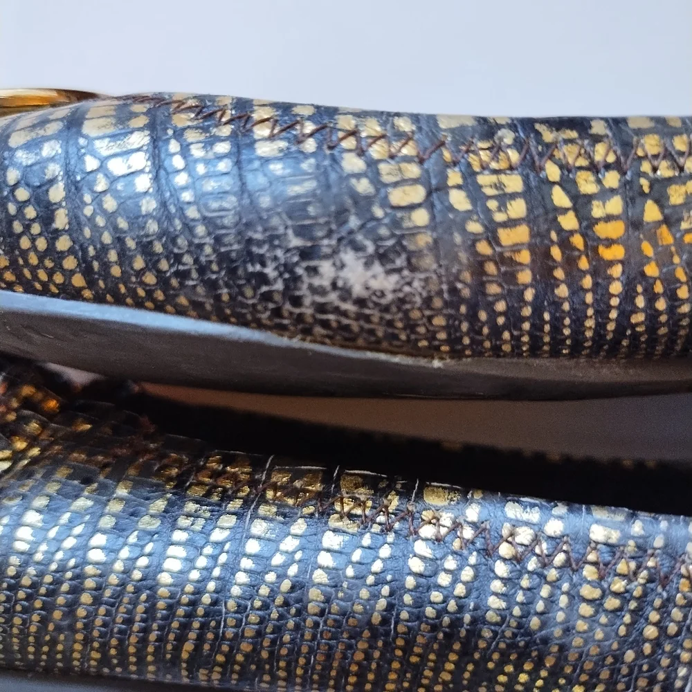 Tory Burch Gold/Bronze Reva Metallic Lizard Reva Ballet Flat Metal Logo Size 8.5 - Picture 11 of 15